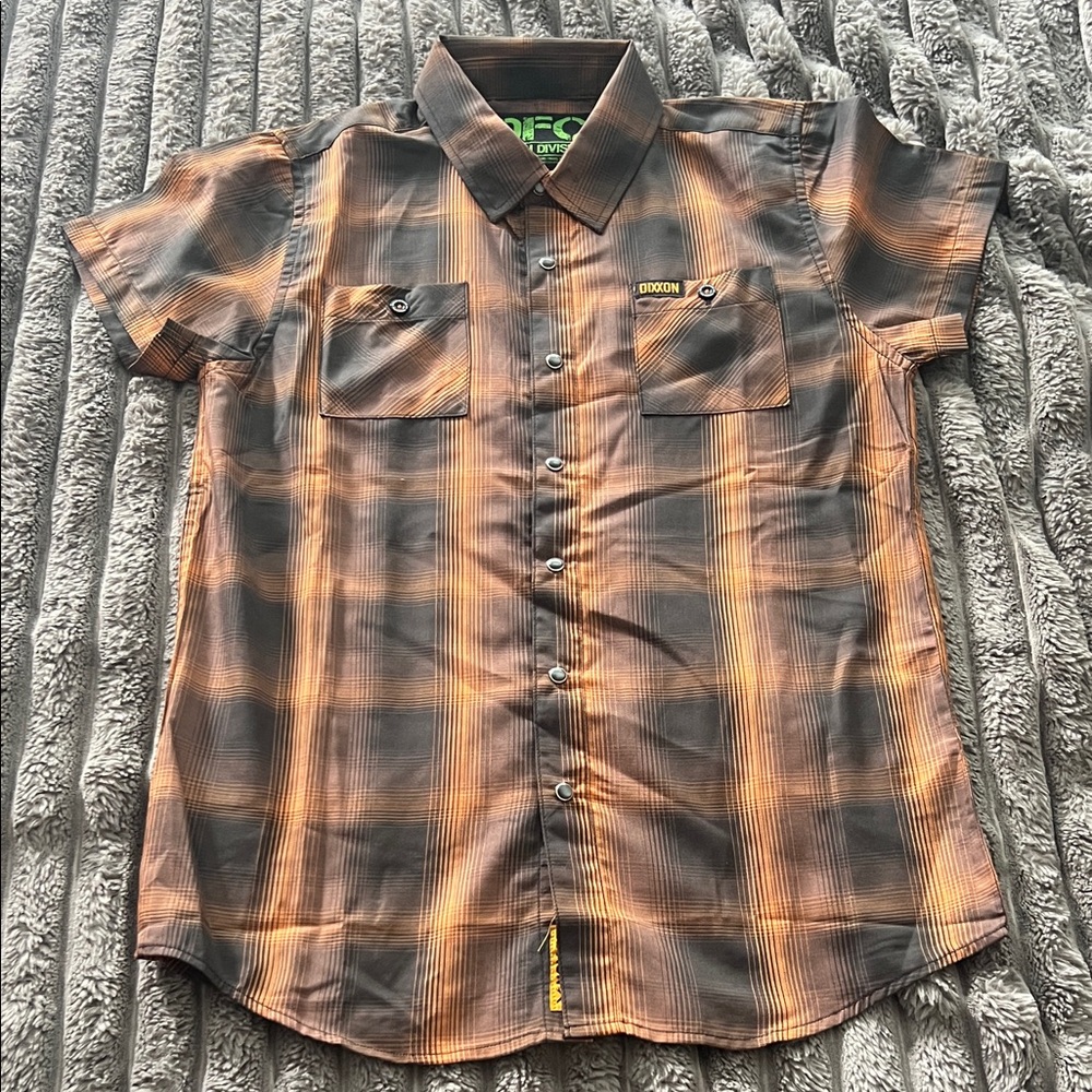 DIXXON Kids Checkered Button Down Pearl Snap Shirt - Orange and Black